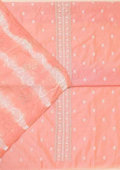 Peach Zariwork Chanderi Unstitched Salwar Suit-Koskii