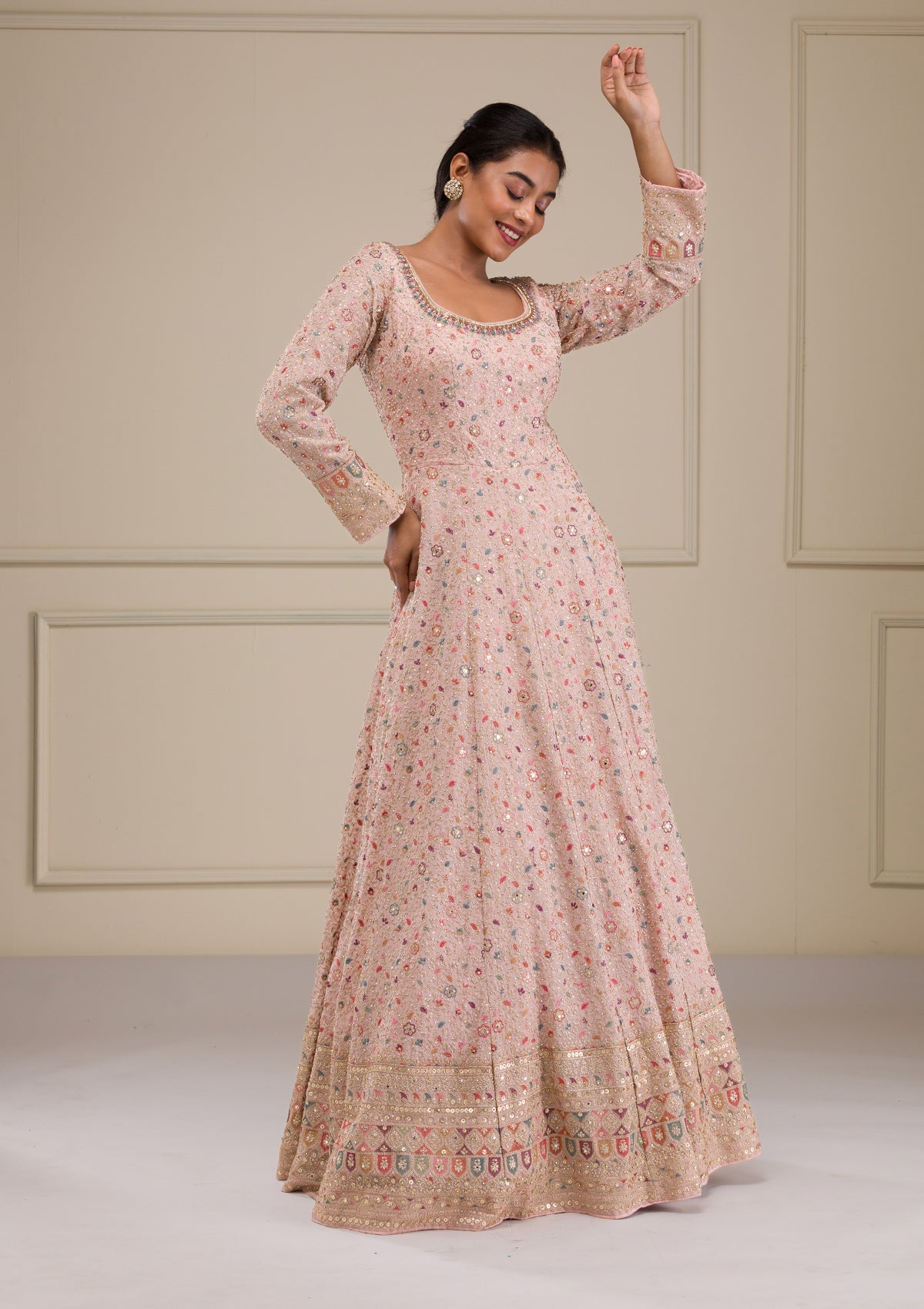 Peach Zariwork Georgette Gown-Koskii