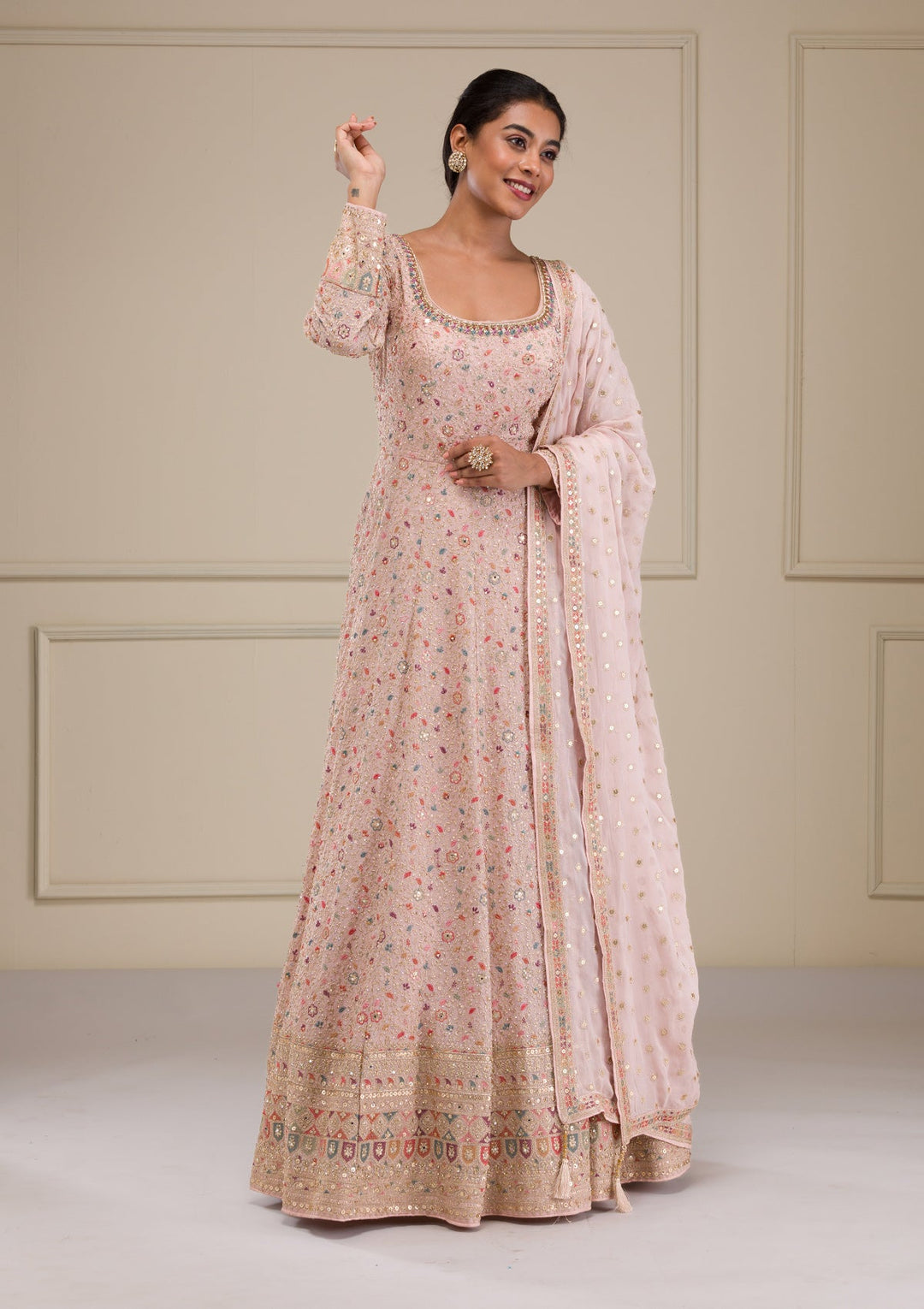Peach Zariwork Georgette Gown-Koskii