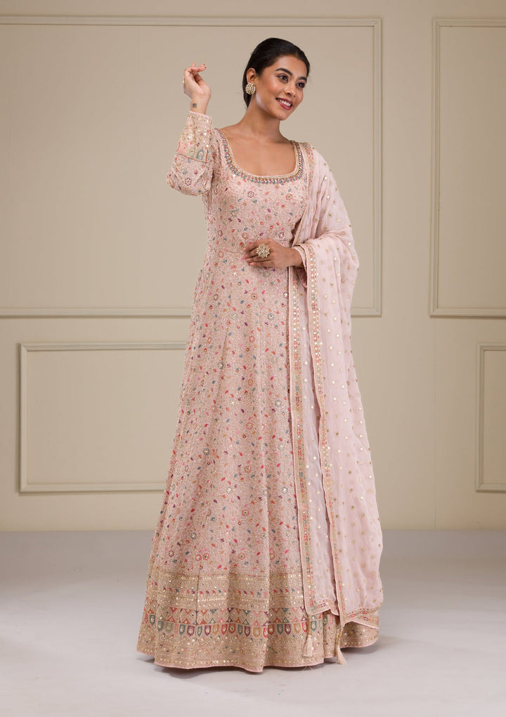 Peach Zariwork Georgette Gown-Koskii