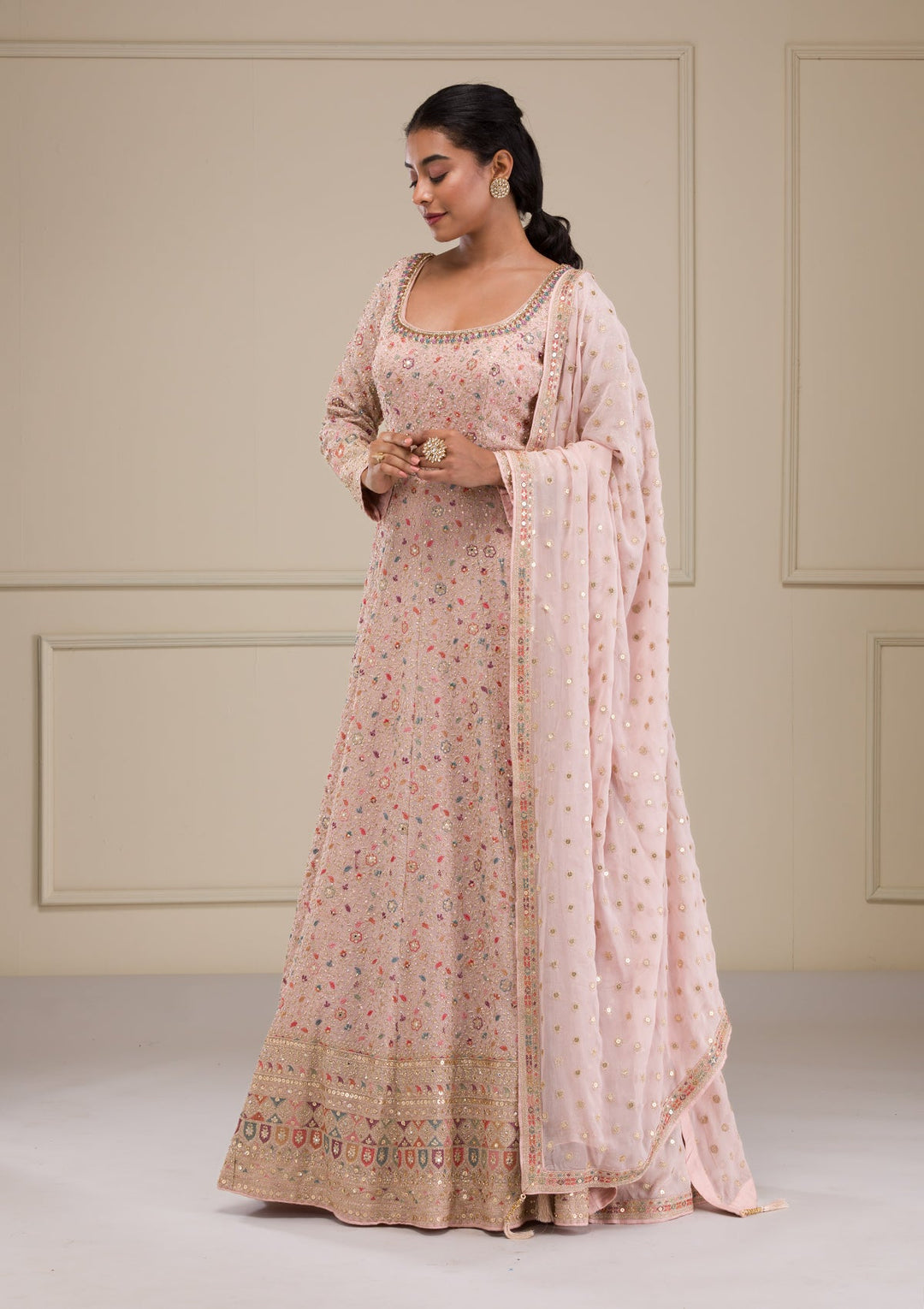 Peach Zariwork Georgette Gown-Koskii