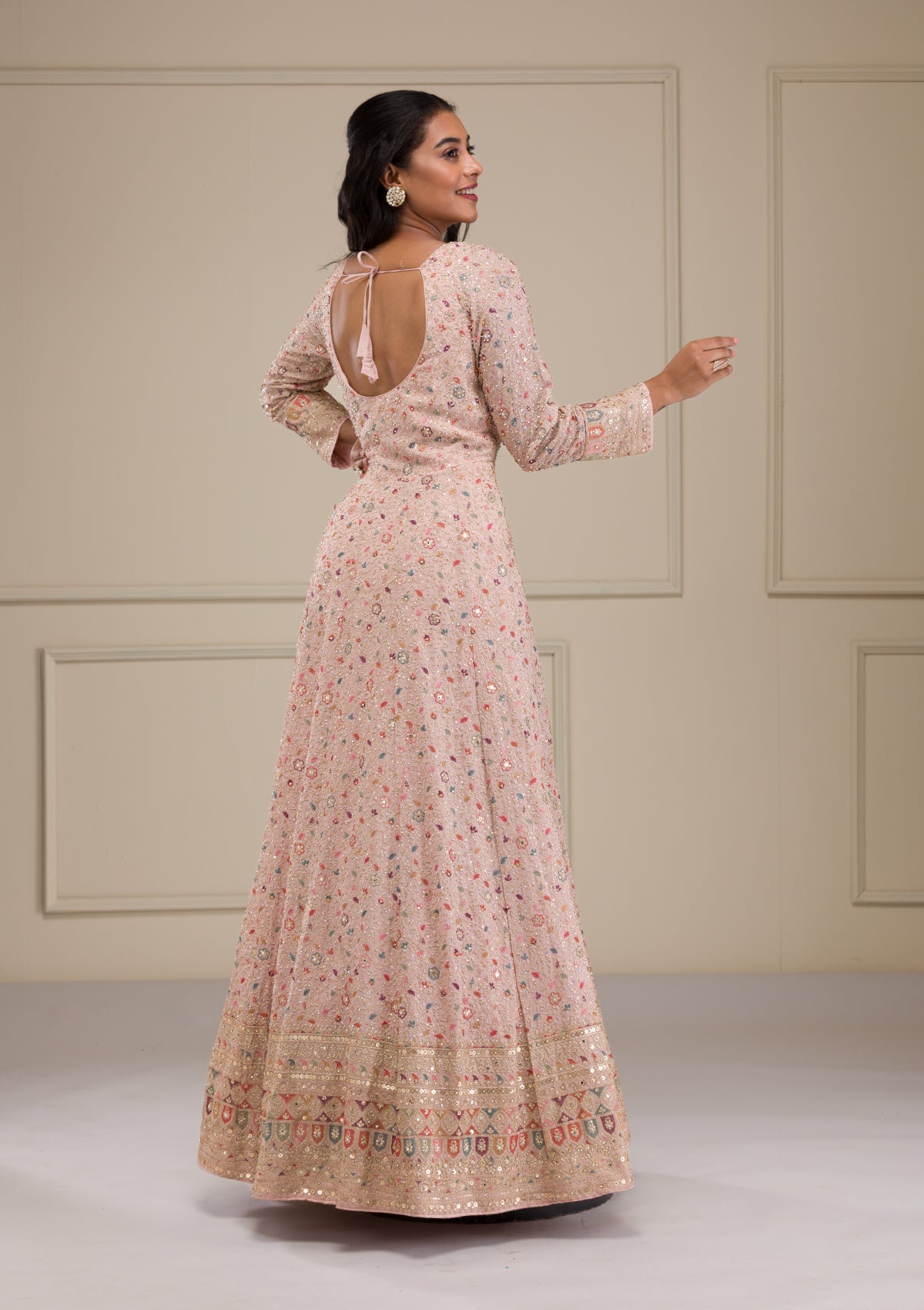 Peach Zariwork Georgette Gown-Koskii