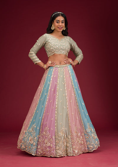 Peach Zariwork Georgette Readymade Lehenga-Koskii