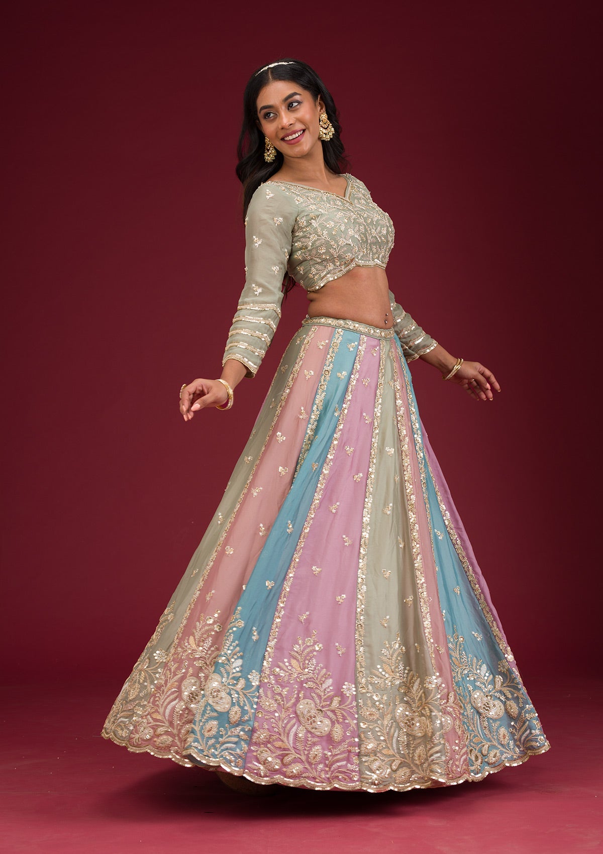 Peach Zariwork Georgette Readymade Lehenga-Koskii