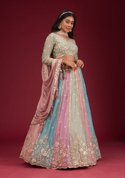 Peach Zariwork Georgette Readymade Lehenga-Koskii