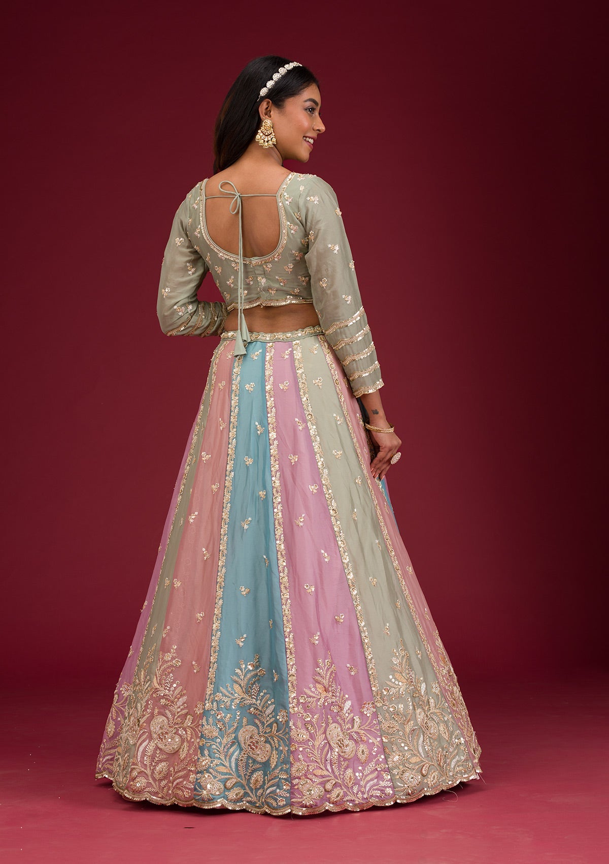 Peach Zariwork Georgette Readymade Lehenga-Koskii