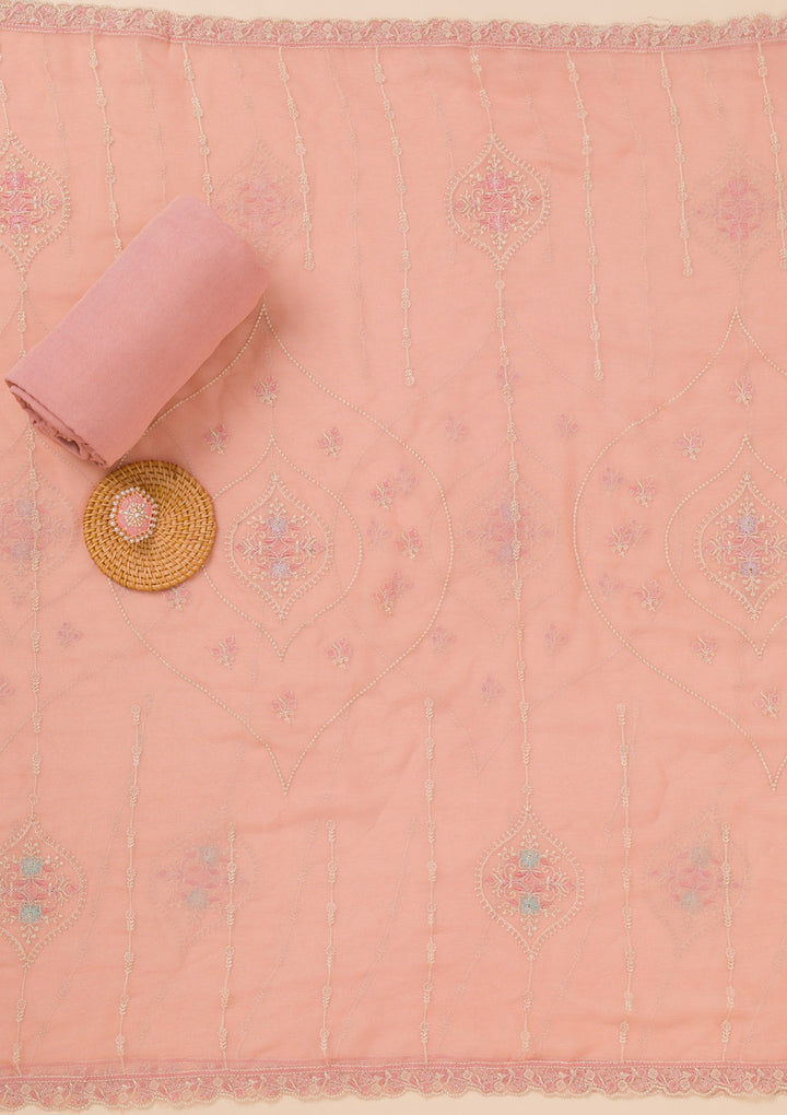 Peach Zariwork Georgette Unstitched Salwar Suit-Koskii