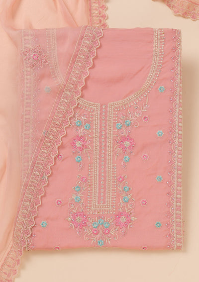 Peach Zariwork Georgette Unstitched Salwar Suit-Koskii