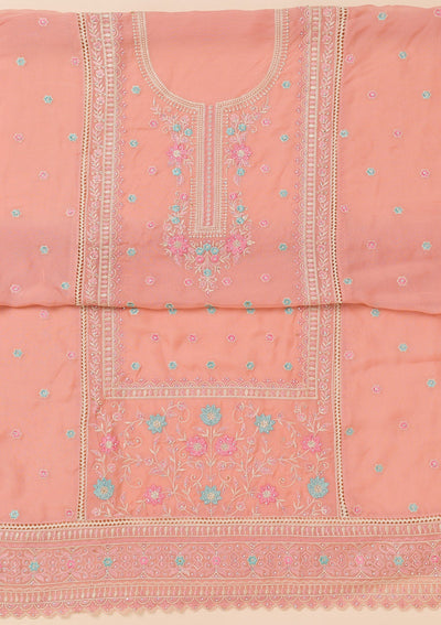 Peach Zariwork Georgette Unstitched Salwar Suit-Koskii