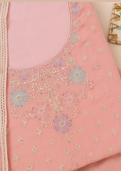 Peach Zariwork Georgette Unstitched Salwar Suit-Koskii