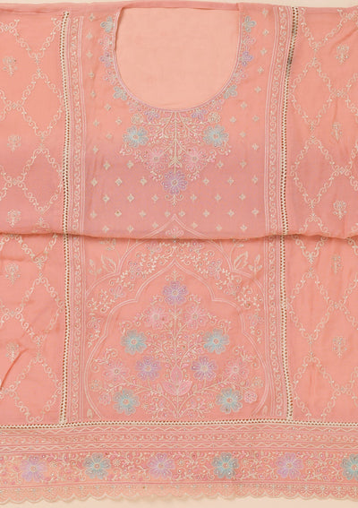 Peach Zariwork Georgette Unstitched Salwar Suit-Koskii