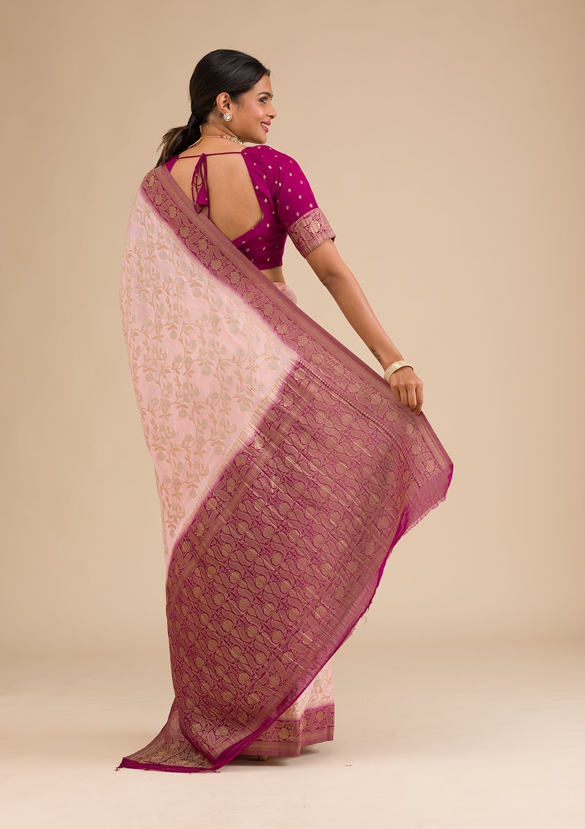 Peach Zariwork Georgette Saree-Koskii