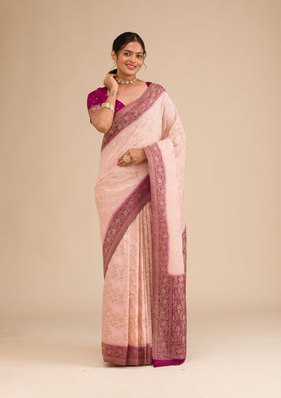 Peach Zariwork Georgette Saree-Koskii