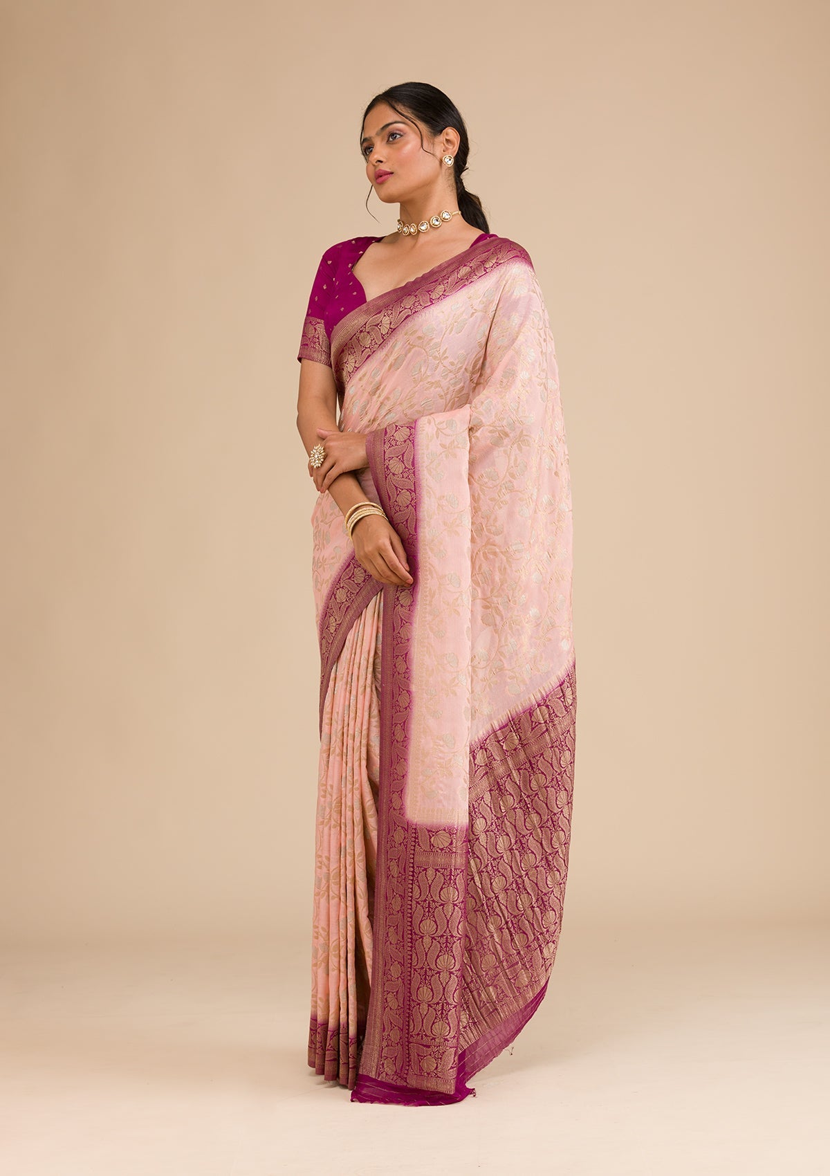 Peach Zariwork Georgette Saree-Koskii