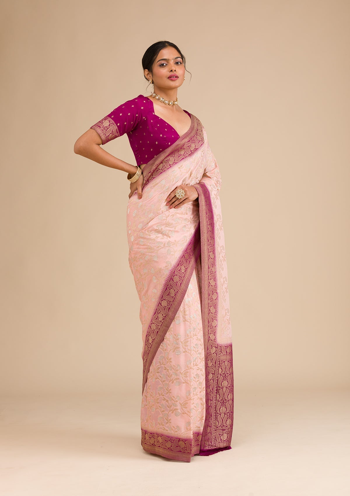 Peach Zariwork Georgette Saree-Koskii