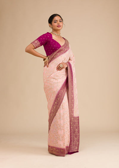 Peach Zariwork Georgette Saree-Koskii