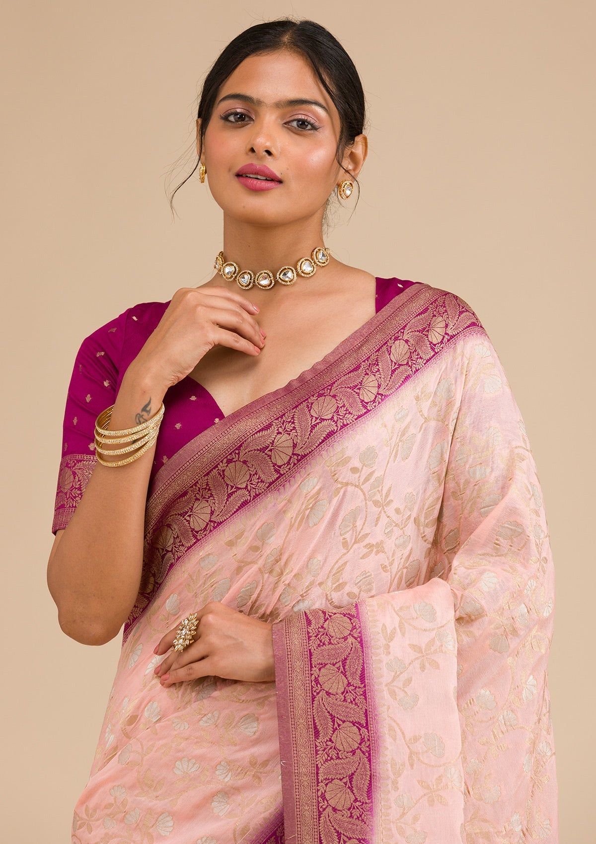 Peach Zariwork Georgette Saree-Koskii