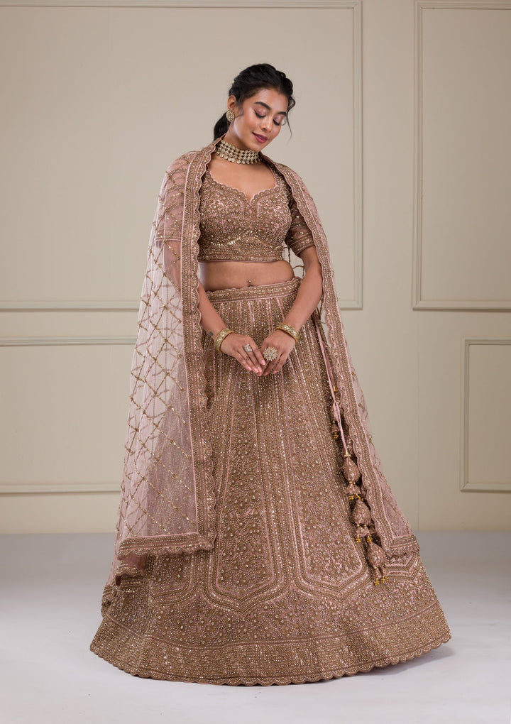 Peach Zariwork Net Readymade Lehenga-Koskii