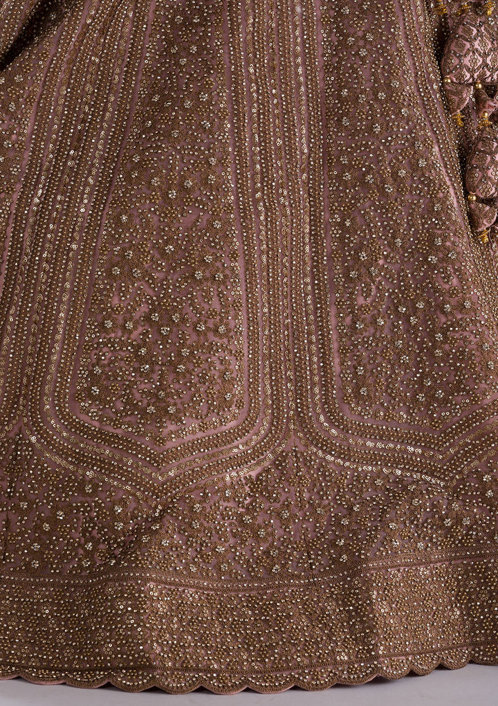 Peach Zariwork Net Readymade Lehenga-Koskii