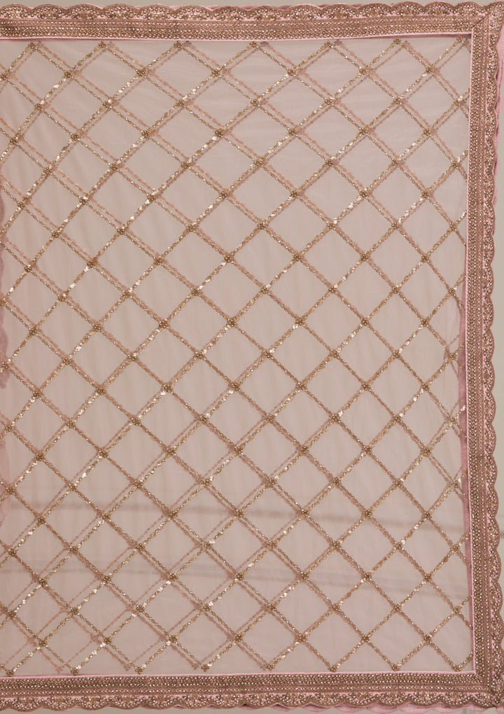 Peach Zariwork Net Readymade Lehenga-Koskii