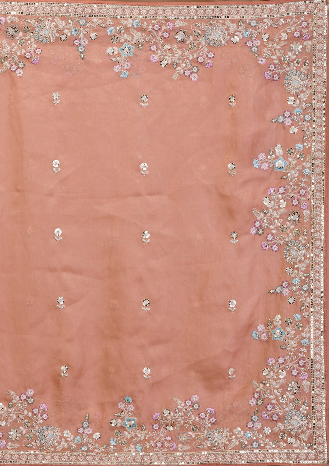 Peach Zariwork Net Saree-Koskii