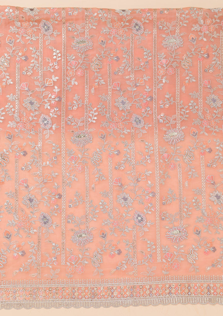 Peach Zariwork Organza Unstitched Salwar Suit-Koskii