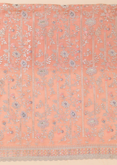 Peach Zariwork Organza Unstitched Salwar Suit-Koskii