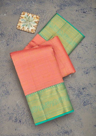 Peach Zariwork Pure Silk Saree-Koskii