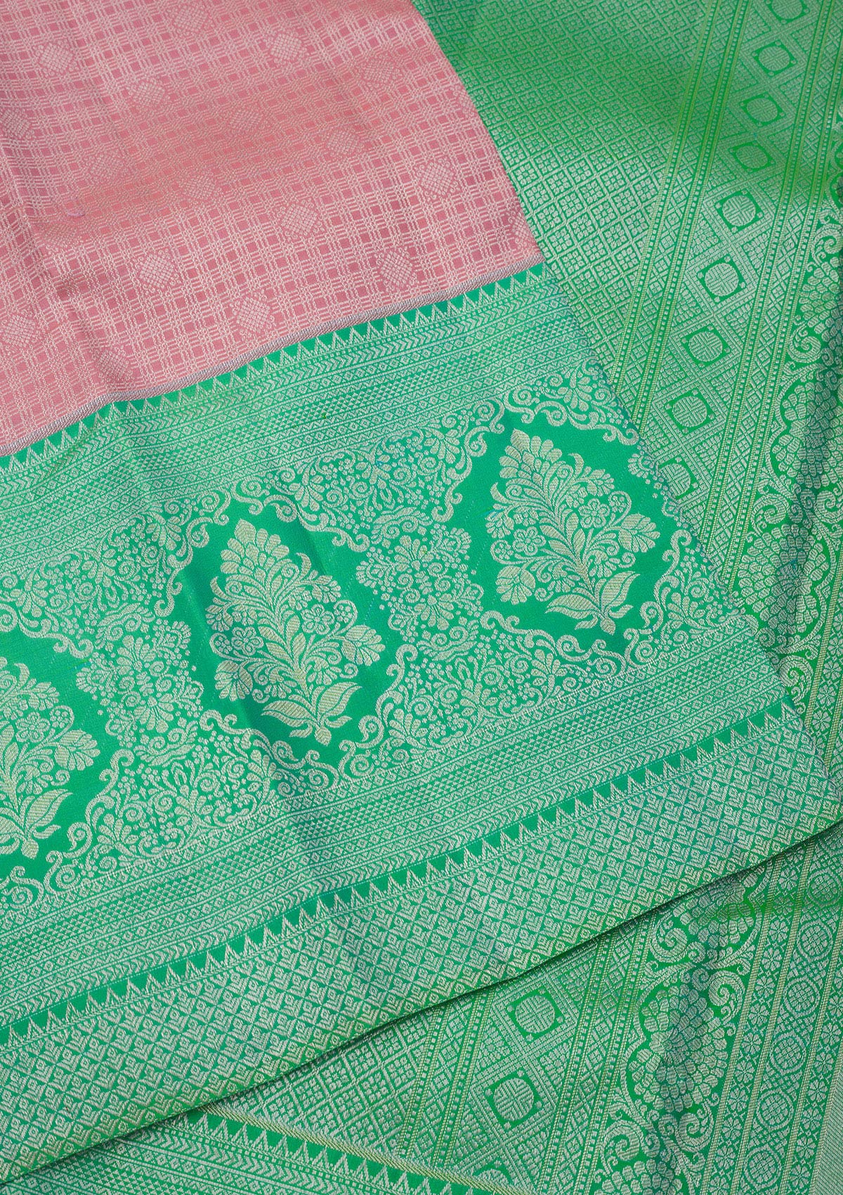 Peach Zariwork Pure Silk Saree-Koskii