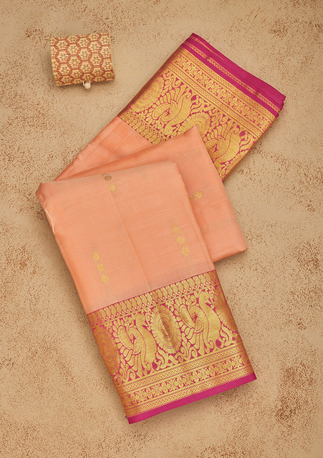 Peach Zariwork Pure Silk Saree-Koskii