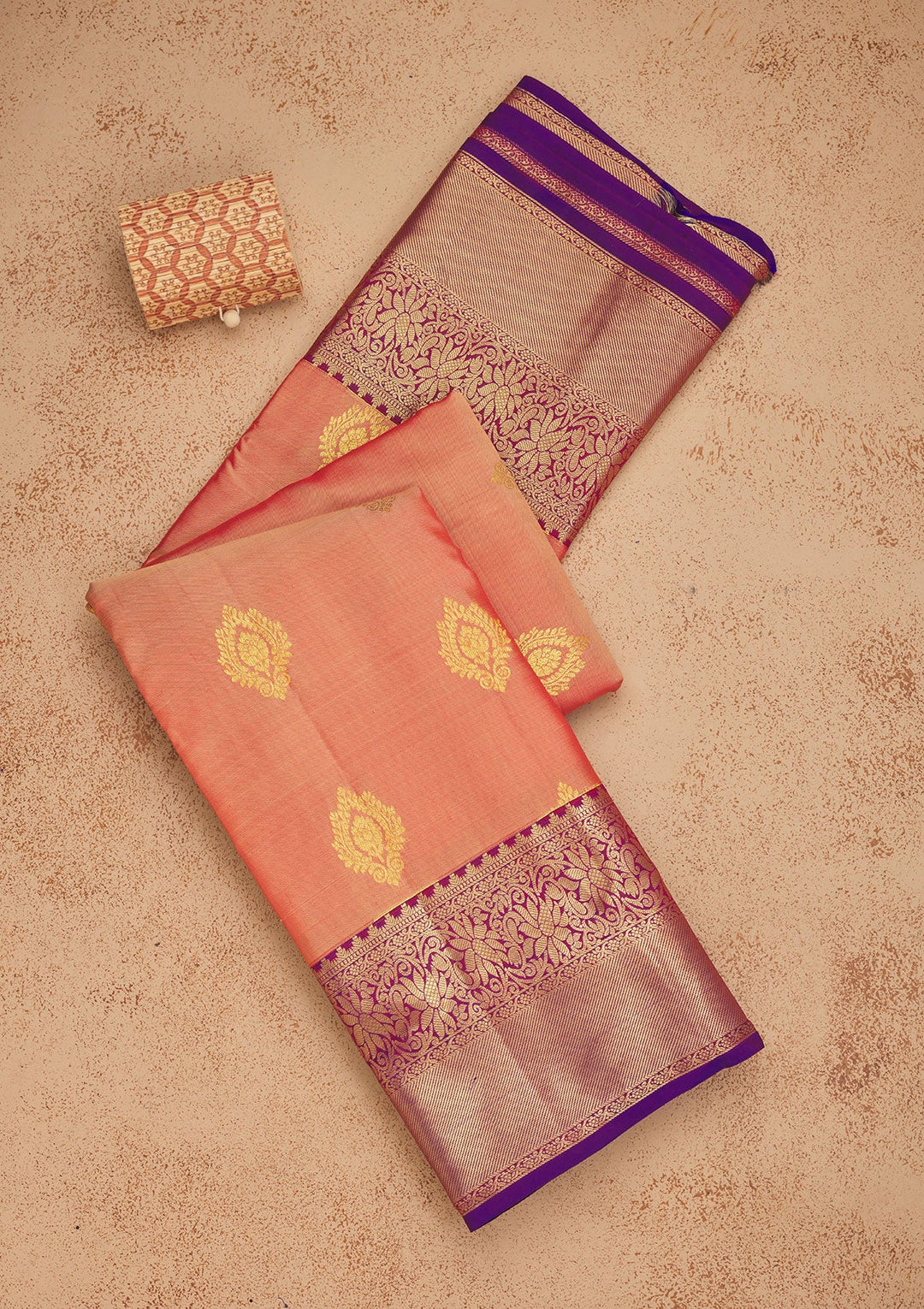Peach Zariwork Pure Silk Saree-Koskii