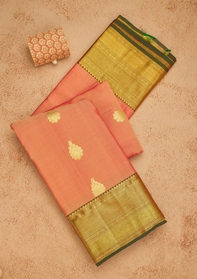 Peach Zariwork Pure Silk Saree-Koskii