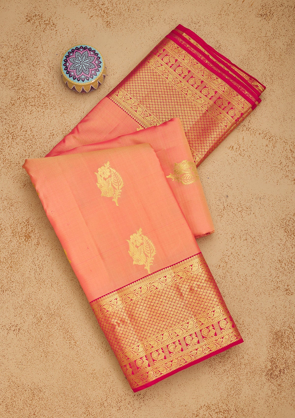 Peach Zariwork Pure Silk Saree-Koskii