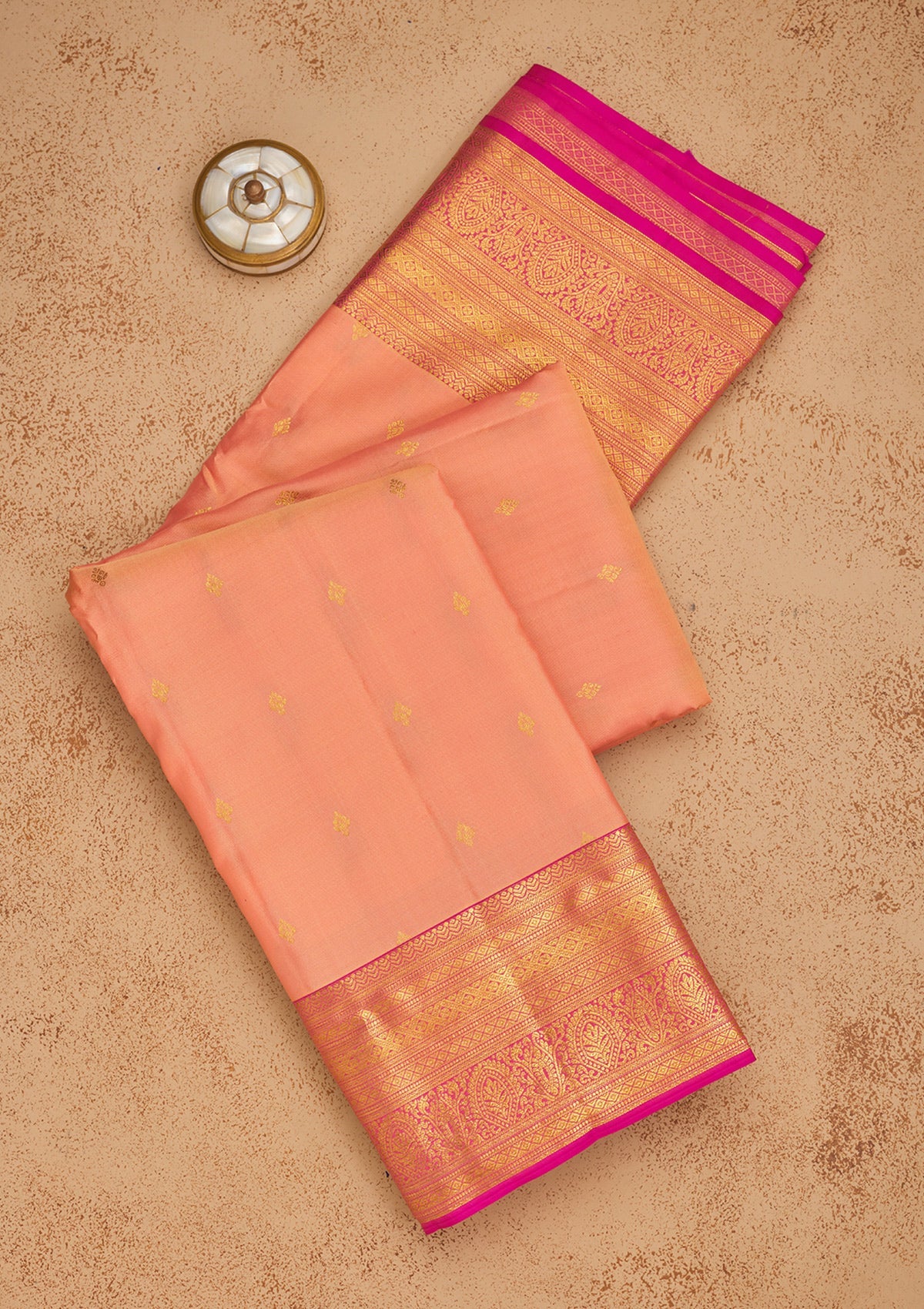 Peach Zariwork Pure Silk Saree-Koskii