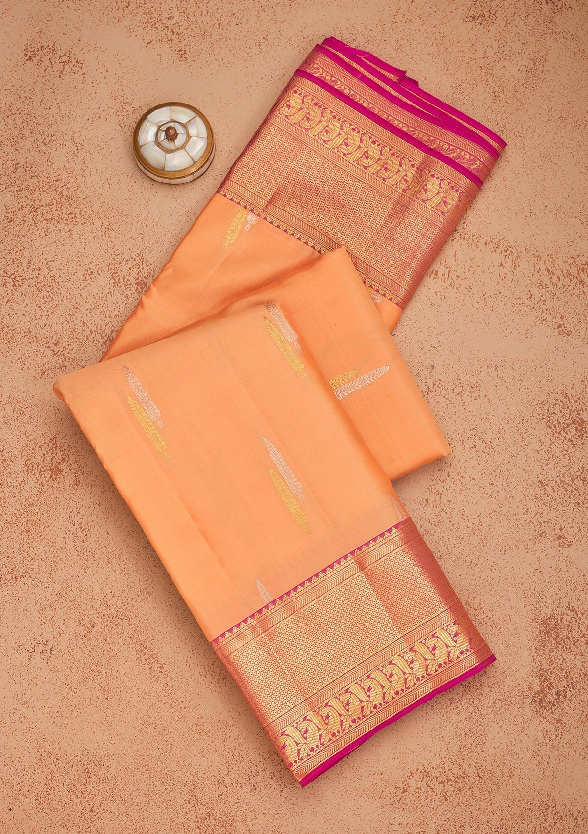 Peach Zariwork Pure Silk Saree-Koskii