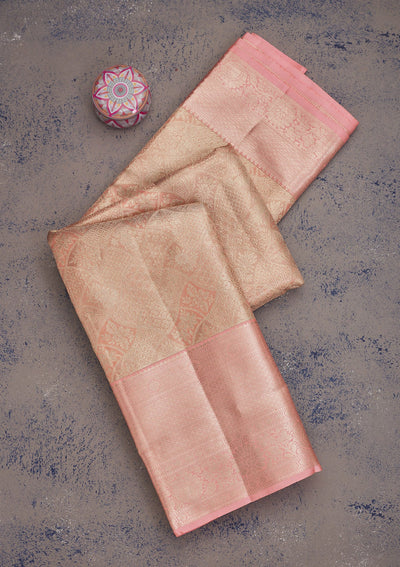 Peach Zariwork Pure Silk Saree-Koskii