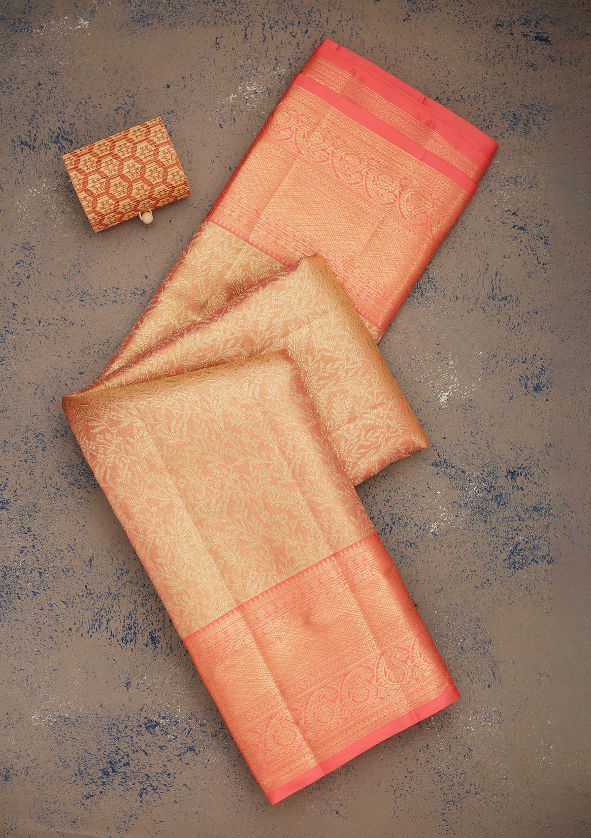 Peach Zariwork Pure Silk Saree-Koskii