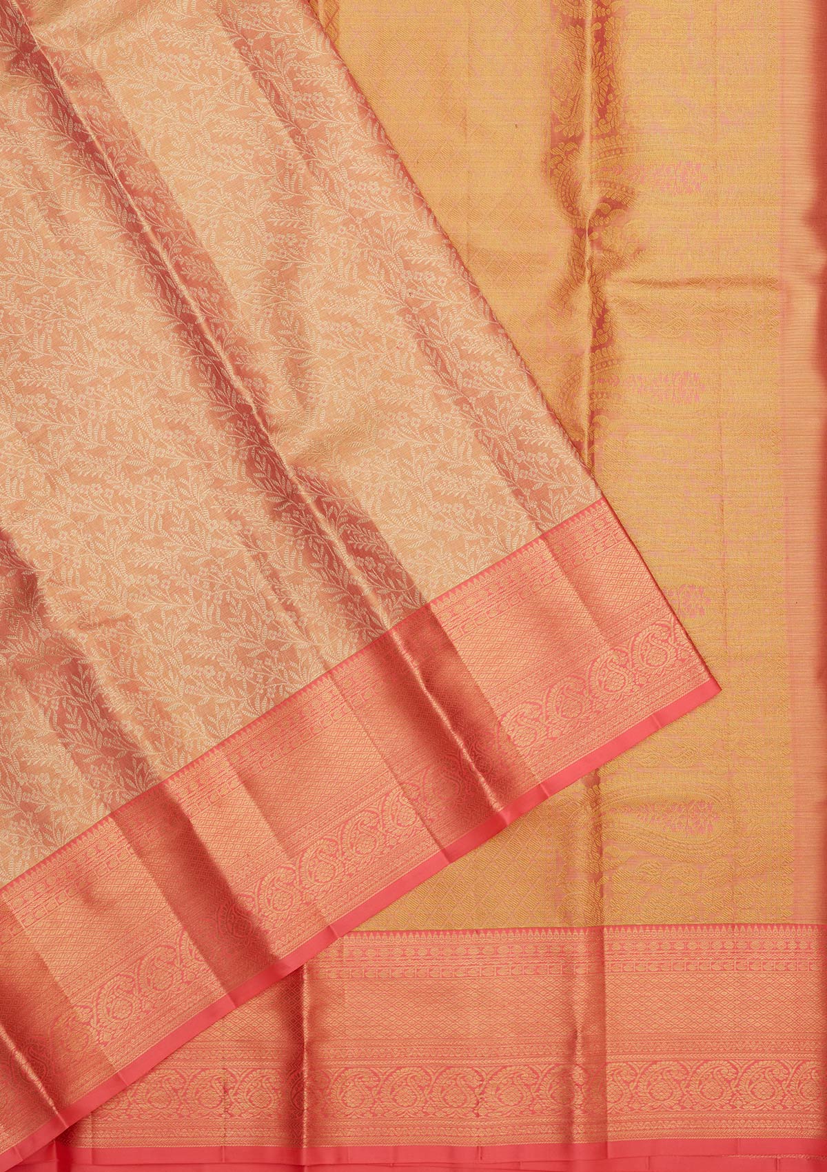 Peach Zariwork Pure Silk Saree-Koskii