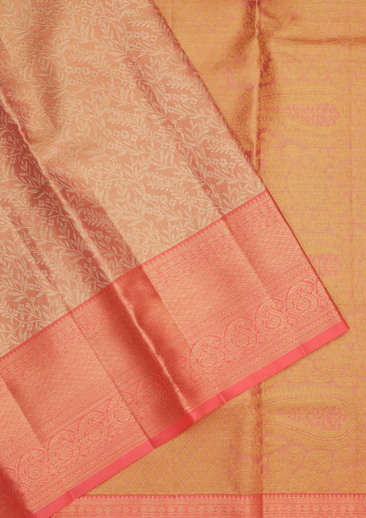 Peach Zariwork Pure Silk Saree-Koskii