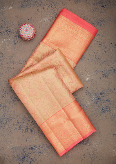 Peach Zariwork Pure Silk Saree-Koskii