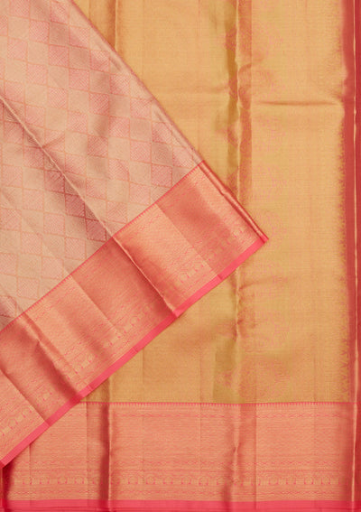 Peach Zariwork Pure Silk Saree-Koskii