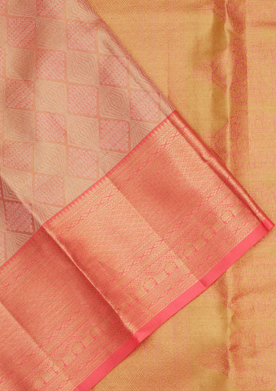 Peach Zariwork Pure Silk Saree-Koskii