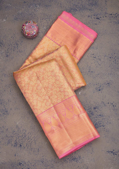 Peach Zariwork Pure Silk Saree-Koskii