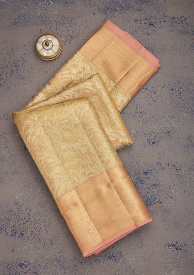 Peach Zariwork Pure Silk Saree-Koskii