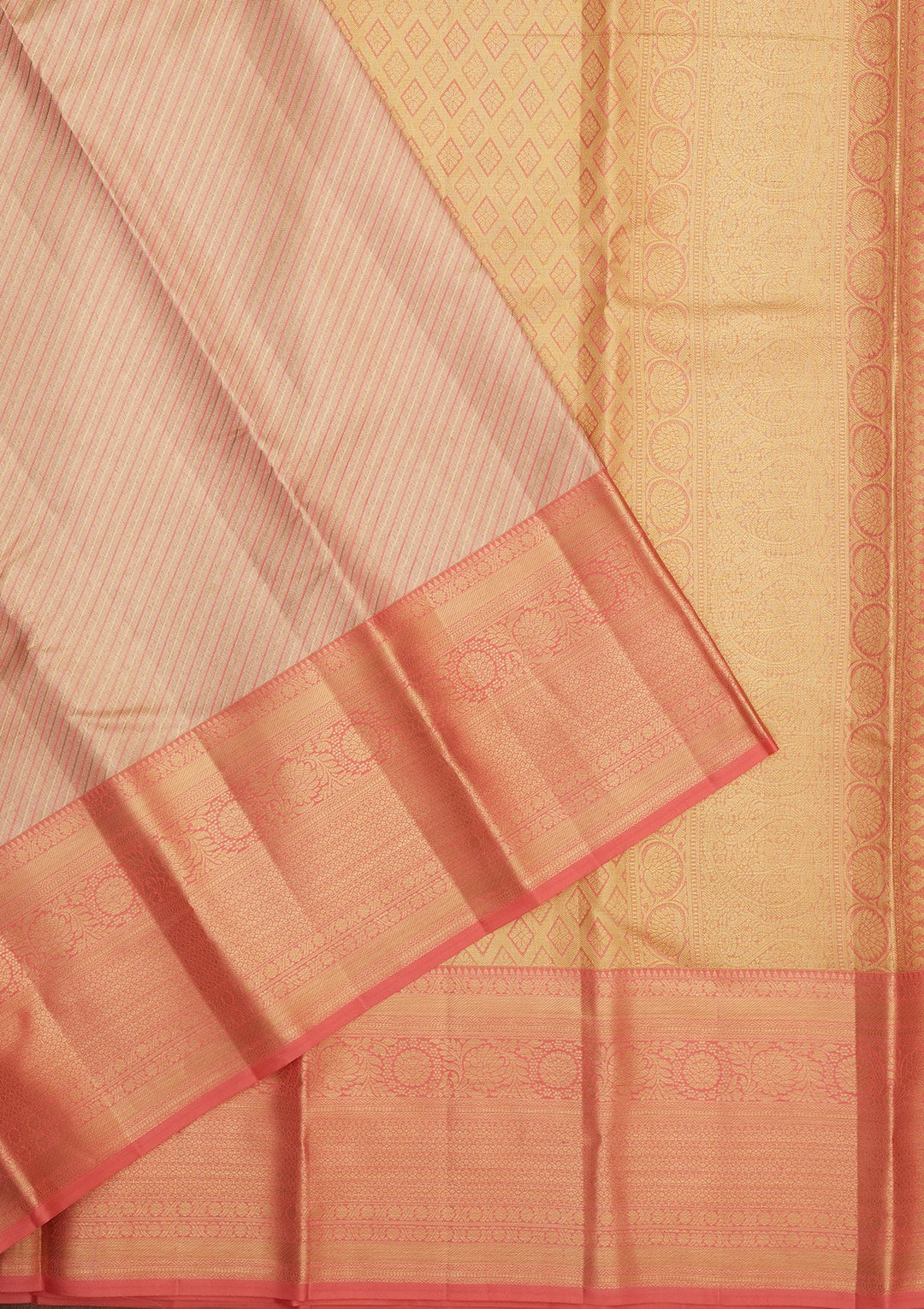 Peach Zariwork Pure Silk Saree-Koskii