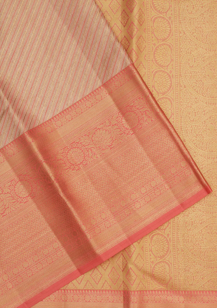 Peach Zariwork Pure Silk Saree-Koskii