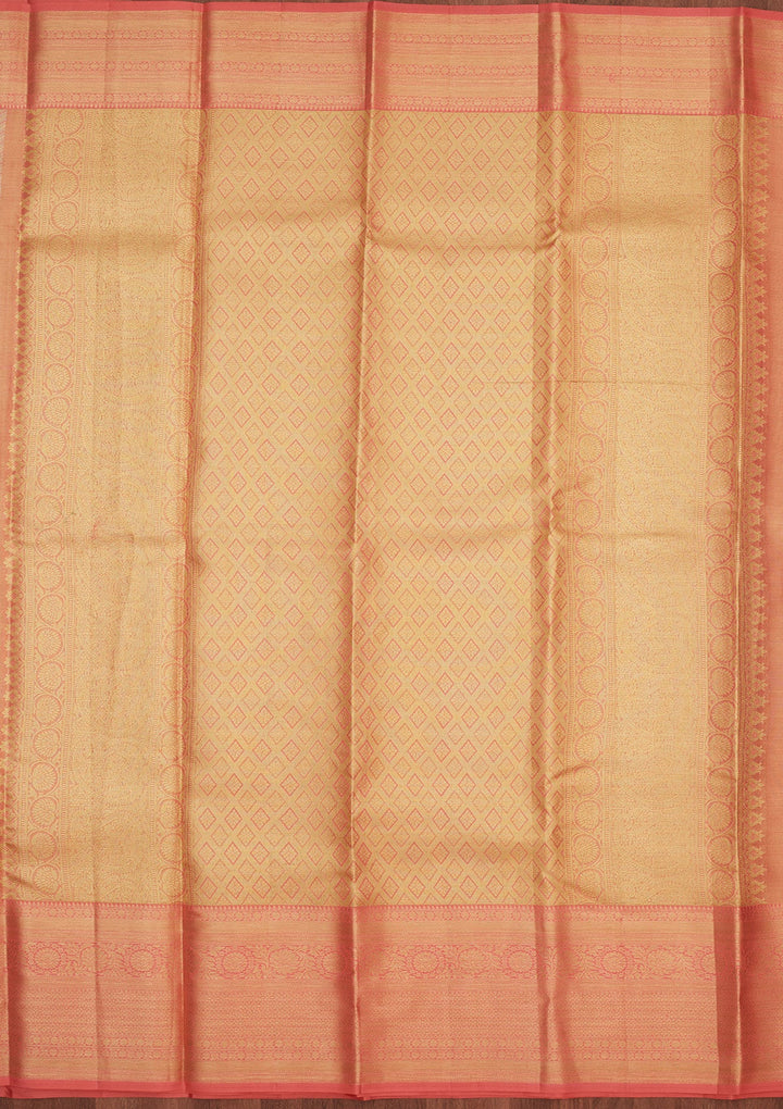 Peach Zariwork Pure Silk Saree-Koskii