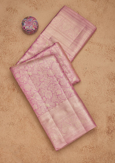 Peach Zariwork Pure Silk Saree-Koskii