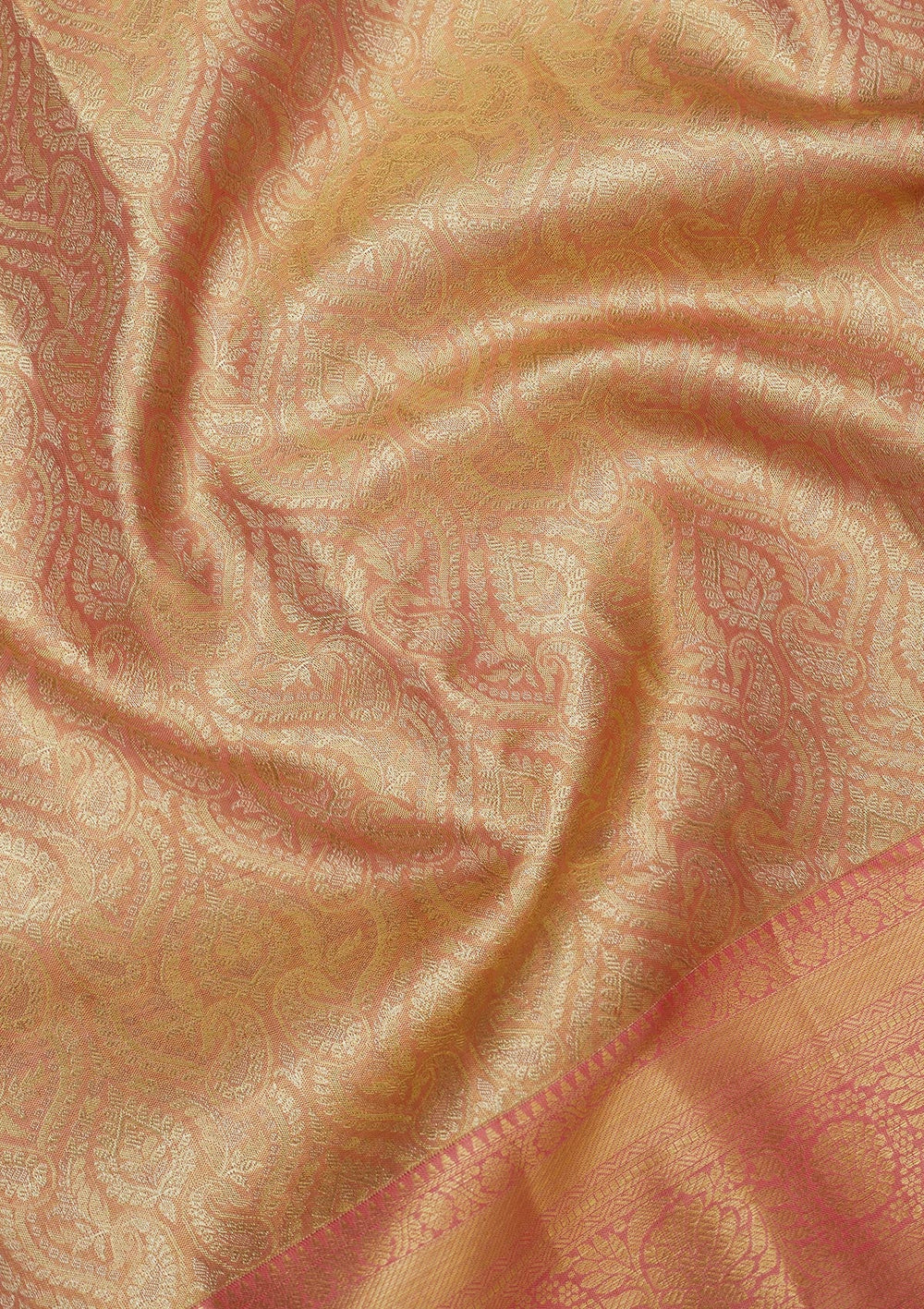Peach Zariwork Pure Silk Saree-Koskii