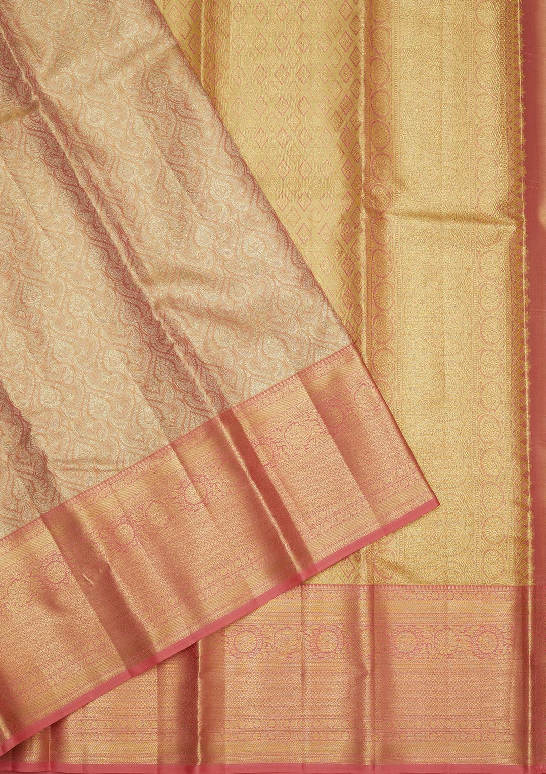 Peach Zariwork Pure Silk Saree-Koskii